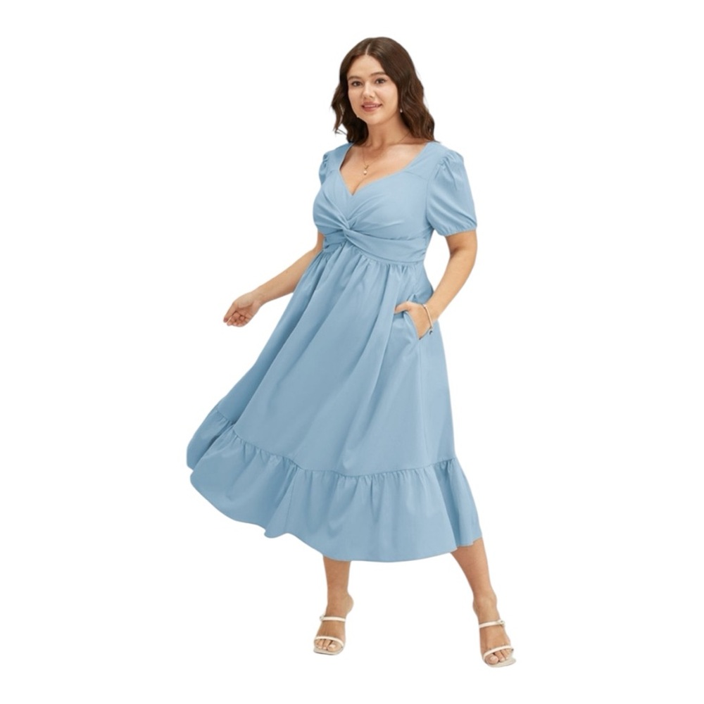 BloomChic Powder Blue Twist-Front Maxi Dress with Puff Sleeves